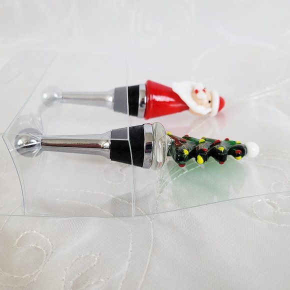 Jolly Glass Art Christmas Wine Stoppers Santa/Tree - Picture 4 of 8